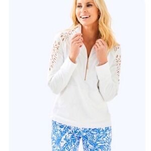 Lilly Pulitzer Skipper Popover resort white lace trim details cotton size XS